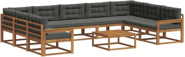 vidaXL Outdoor-Sofagarnitur 10-teilig aus Akazienholz mit Kissen in Anthrazit und Natur - Bild 1