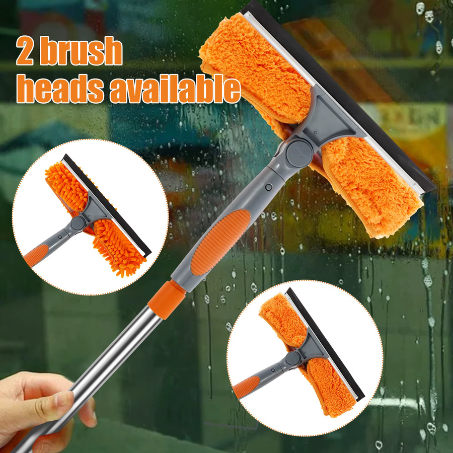 Willstar 2-in-1 Fensterreinigungsset mit doppelseitigem Glasabzieher, Staubwedel und 180 Grad schwenkbarem Mikrofaser-Mopp in Blau und Orange - Bild 3