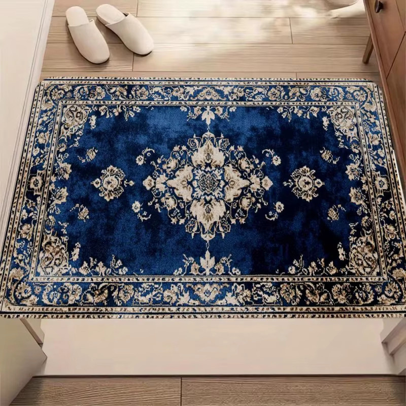 VIKAMA Bodenmatte im Vintage Bohemian Stil mit blauem Floral-Print, rutschfest und schmutzabweisend, B/T: 60 x 40 cm - Bild 2