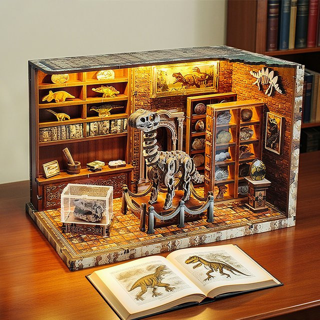 music park Dinosaurier-Labor-Bücherregal, 3D-Holzpuzzle, mit Beleuchtung - Bild 1