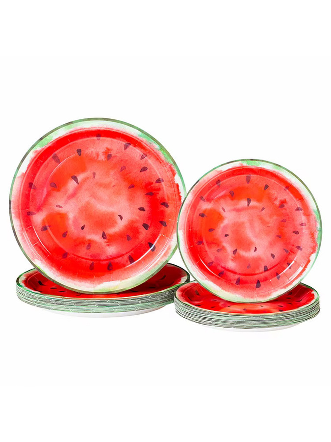 Einweg-Pappteller mit Wassermelonen-Design, runde Obstteller für Picknick und Party, Durchmesser: 17,78 cm, Farbe: Rot - Bild 2