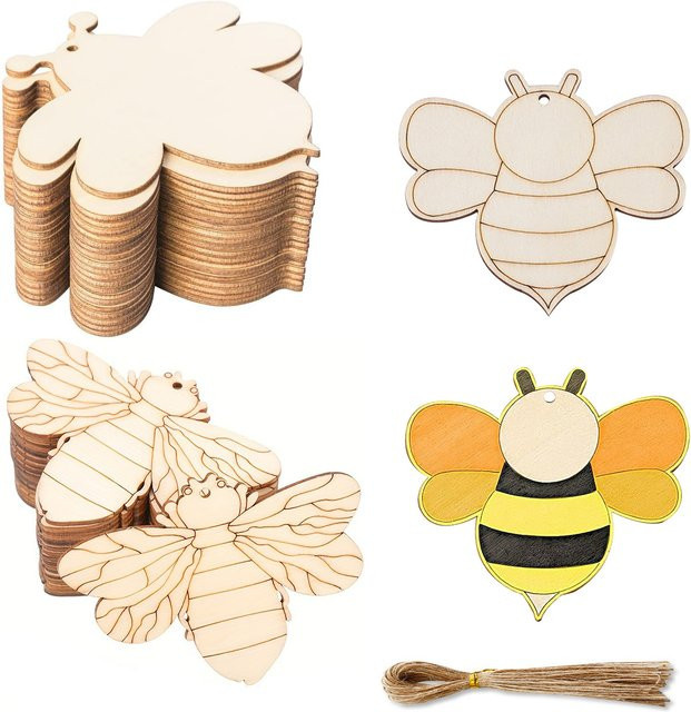 10 Stück Holzscheiben mit Schmetterlings- und Blumenmotiven in Beige für DIY Malprojekte und Tischdekorationen - Bild 1