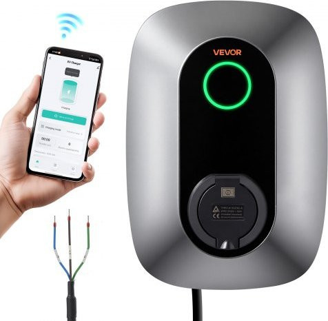 VEVOR Wallbox E-Auto-Ladestation 7 kW Typ 2, Einphasig 230 V, 32 A, mit App-Steuerung und LED-Anzeige, Grau - Bild 1