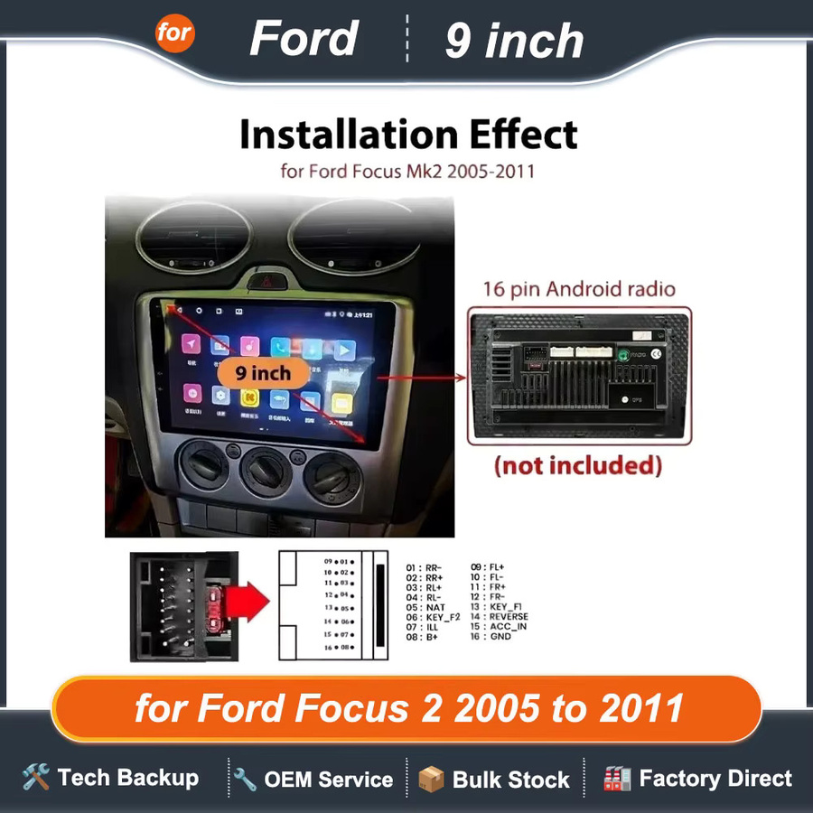 CAN-Bus-Kabelbaum mit Radio-Panel-Rahmen für Ford Focus 2 (2005 bis 2011) und 16-poligen 9-Zoll-Android-Multimedia-Adapter - Bild 2