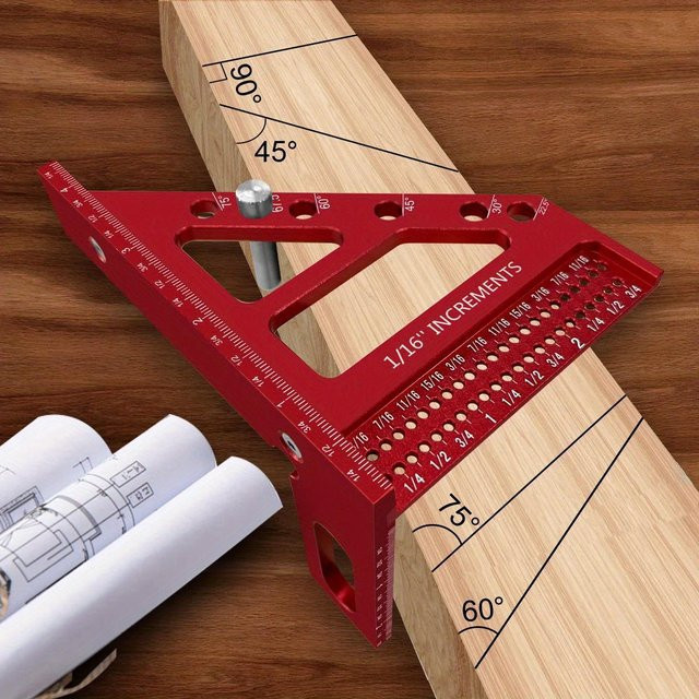 Wnew 3D-Mehrwinkel-Messlineal als quadratischer Winkelmesser für die Holzbearbeitung in Schwarz und Rot - Bild 1