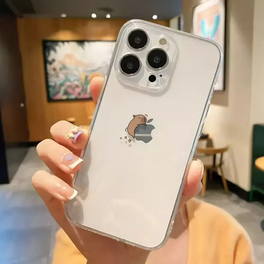 Capybara Cartoon Paar Handyhülle für iPhone 11 bis 17 Pro Max, transparente Silikon-Schutzhülle - Bild 3