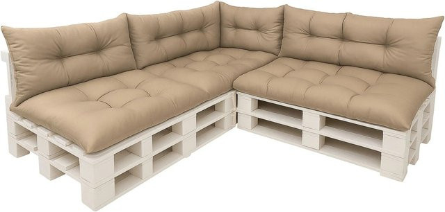 Setgarden Style 7er-Set Palettensofa Kissen Outdoor Beige, Sitzkissen B: 120 cm, T: 60 cm und Rückenkissen B: 120 cm, H: 40 cm - Bild 1