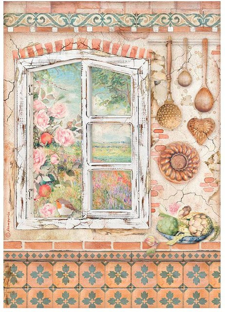 Stamperia Motiv-Strohseide Sommerhaus in Multicolor - Bild 1