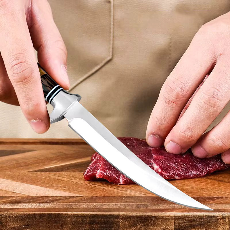 InLeung Professionelles Ausbeinmesser aus Edelstahl mit Holzgriff in Silber und Braun zum Filetieren von Fleisch und Fisch - Bild 3