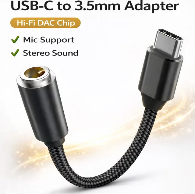 Parallel World USB-C auf 3,5mm Audio-Adapter mit DAC in Schwarz für Hi-Fi Stereo-Sound und Kopfhörer sowie Mikrofon-Unterstützung - Bild 1