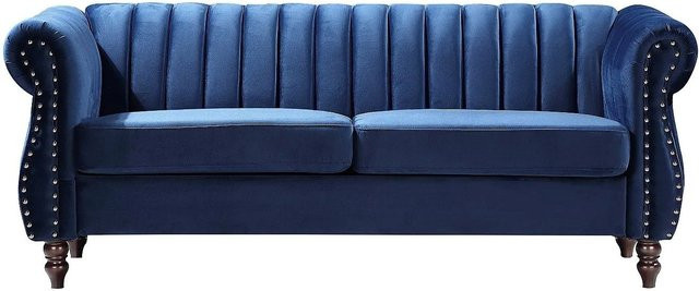 Vente-unique Chesterfield Sofa Trumbo aus Samt in Königsblau, Breite: 195 cm - Bild 1