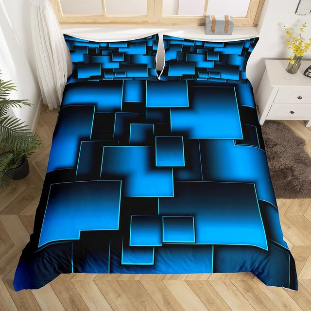 Creative Homewares Bettwäscheset Geometrisches Design Blau Schwarz B/H: 135 x 200 cm - Bild 1
