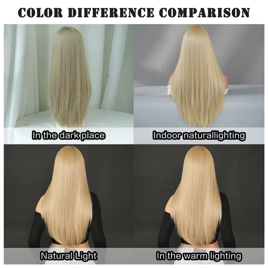 7JHH WIGS Perücke, synthetisch, lang, gerade, blond, mit Pony, Damen - Bild 3