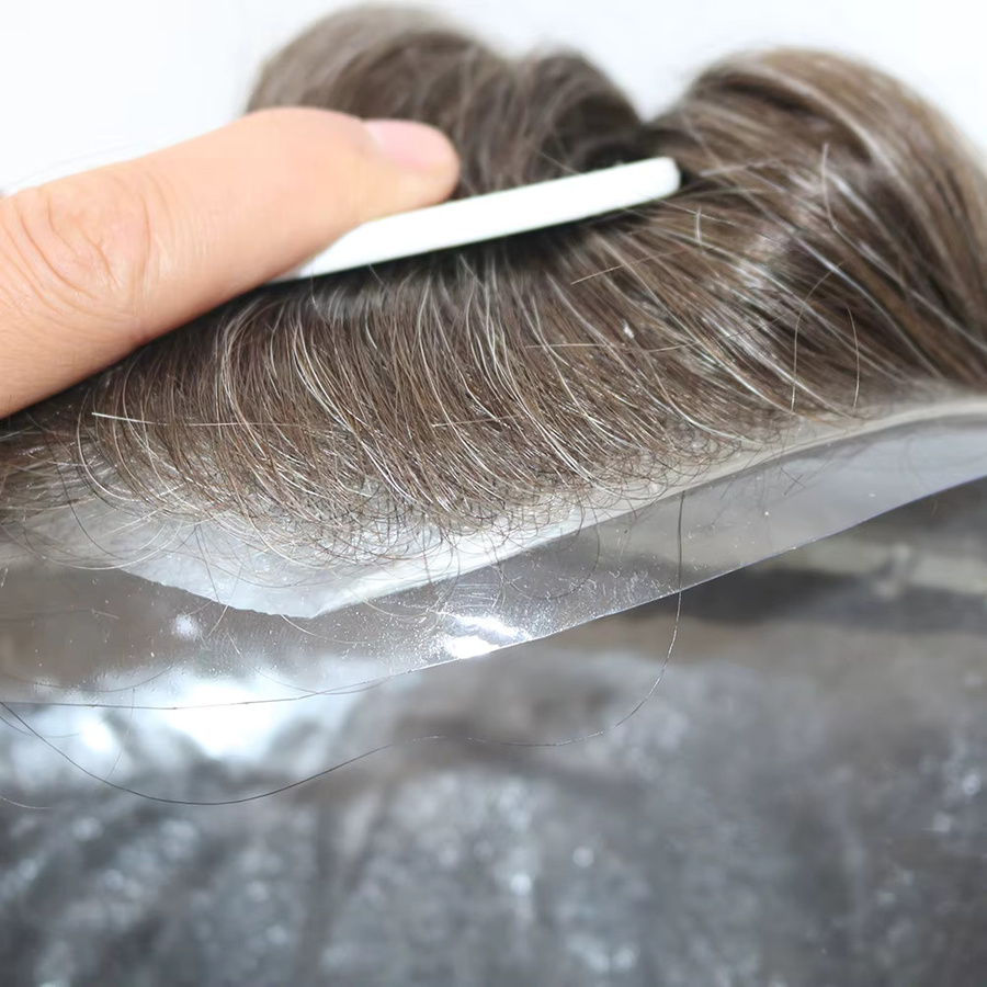 simbeauty Herren-Toupet Echthaar, Graue Blonde Braune Perücken - Bild 2