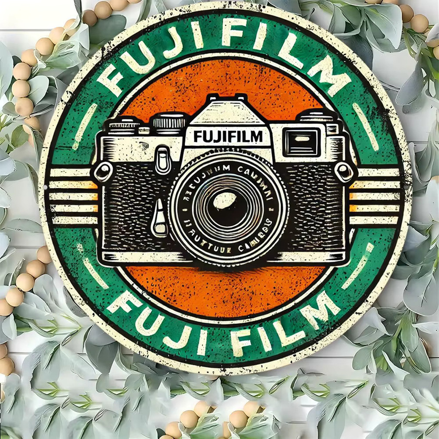 Potdemiel Fuji Film Vintage Metall-Wandkunstschild mit Retro-Kamera-Design, rund, Mehrfarbig, Durchmesser: 20,32 cm - Bild 4