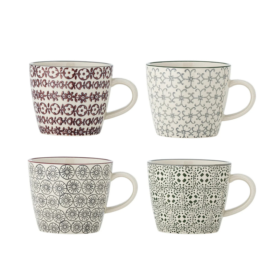 Bloomingville Tassenset Karine aus Stoneware, 4 Stück, grün/mehrfarbig - Bild 1