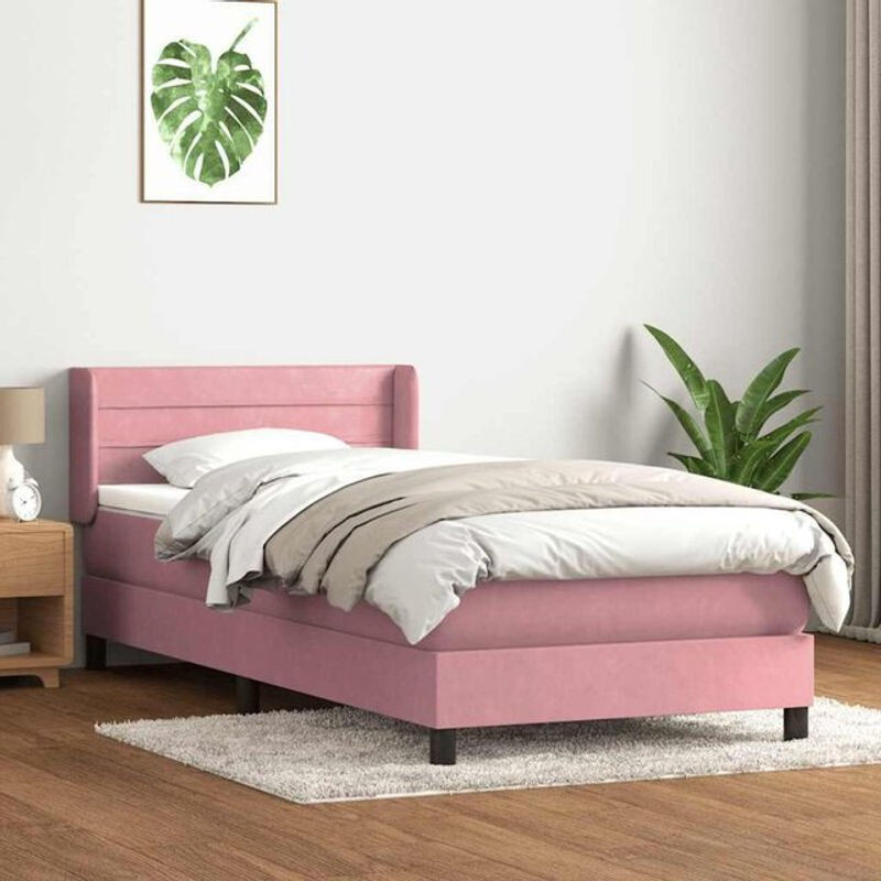 vidaxl Boxspringbett mit Matratze in Rosa und Weiß aus Samt, B/H: 90 x 210 cm - Bild 1