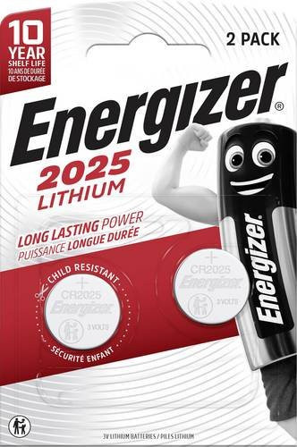Energizer Lithium Knopfzelle CR2025 3V, 2er Pack, 163 mAh, Silber - Bild 1