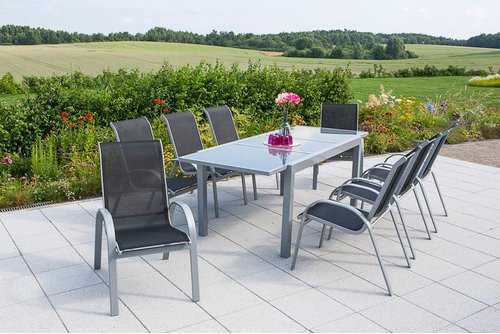 Merxx Gartenmöbel-Set Amalfi 9-teilig in Schwarz mit Ausziehtisch aus Aluminium und Sicherheitsglas - Bild 1