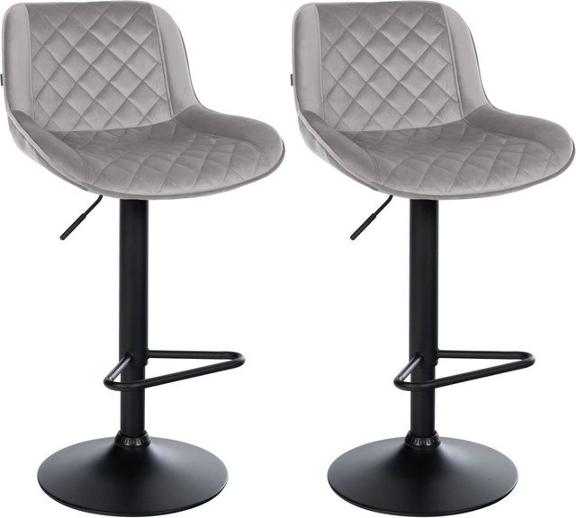 DELUKE 2er Set Barhocker KUHAR, Barstühle aus Samt in Grau, höhenverstellbar, drehbar mit Lehne, B/T/H: 50 x 52 x 84 cm - Bild 1