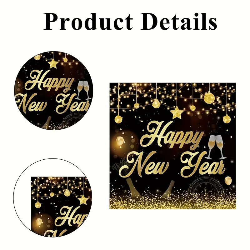 20 Stück Silvester Einwegservietten Schwarz Gold mit Frohes Neues Jahr Musterdruck für deine Party - Bild 3