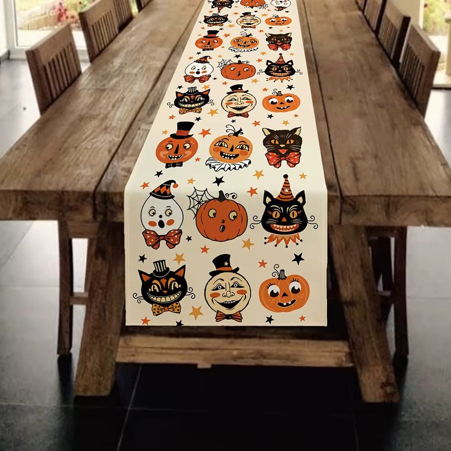 VIKAMA Halloween Tischläufer mit Cartoon-Geistergesicht und Kürbis in Multicolor zur Heimdekoration - Bild 2