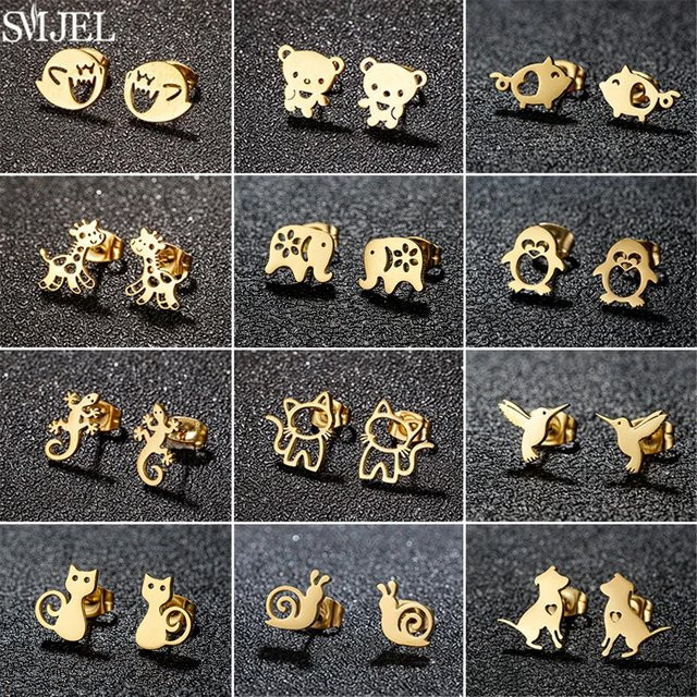 SMJEL Ohrstecker Edelstahl, Gold, Damen, Tier-Motiv - Bild 1