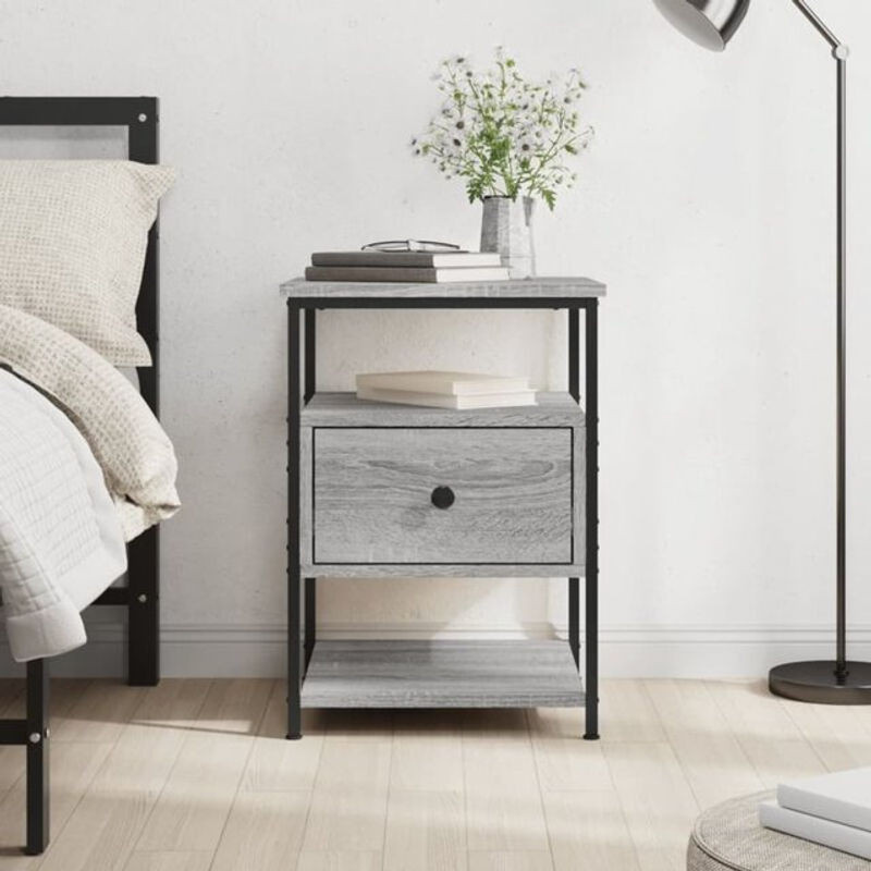 Vidaxl Nachttisch in Grau und Sonoma-Eiche im modernen Industrial-Design aus Holzwerkstoff und Metall, B/T/H: 40 x 42 x 56 cm - Bild 1