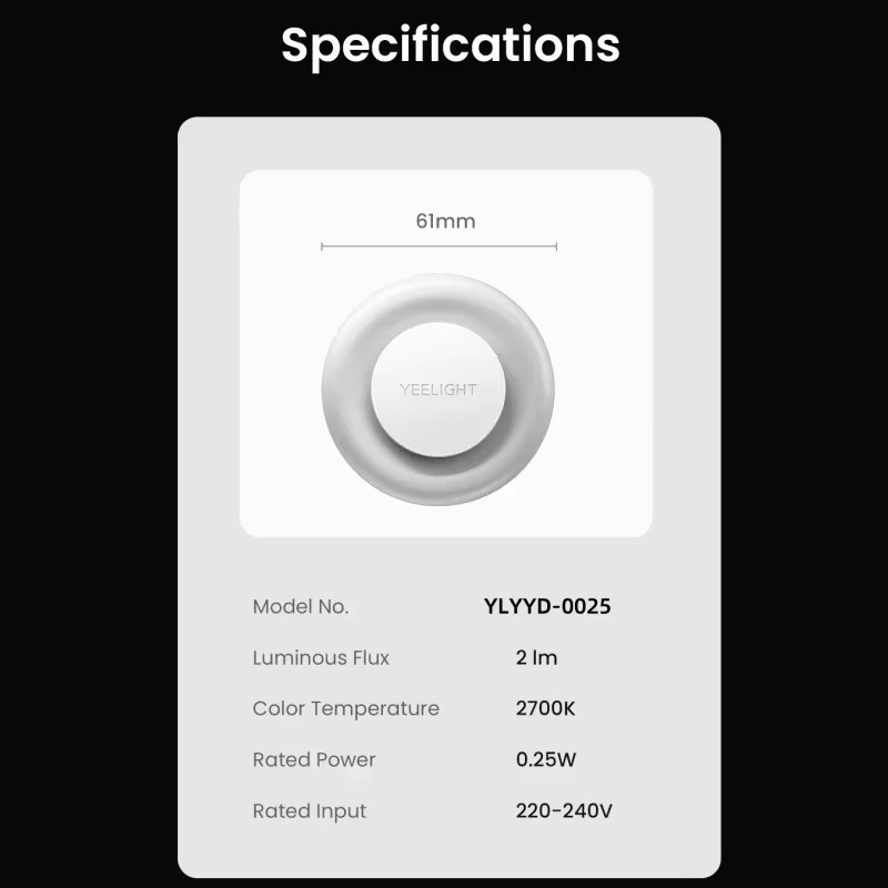 Yeelight Mini Steck-Nachtlicht LED in Weiß mit Lichtsensor und USB-Anschluss, Warmweiß 2700K - Bild 4