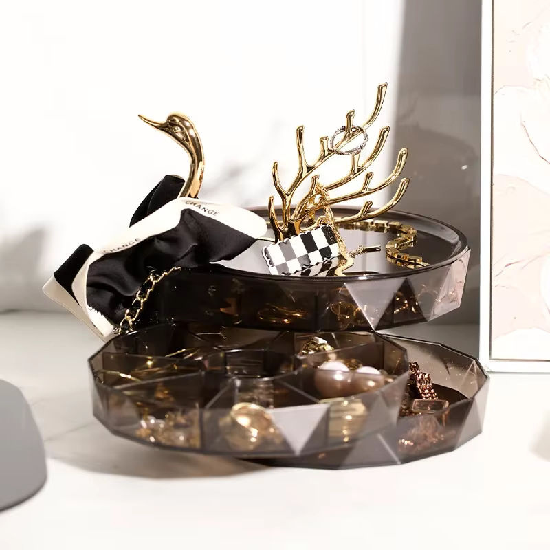 Schwan Schmucks Schmuckvitrine aus Kunststoff mit großer Kapazität und mehreren Ebenen in Grau und Transparent mit Goldakzenten - Bild 4