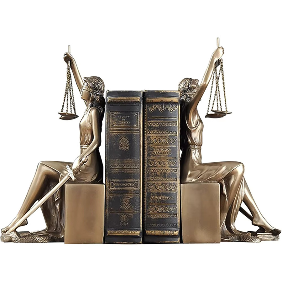 Dekorative Lady Justice Statue in Gold als Buchstütze aus Harz für dein Zuhause oder als Geschenk für Anwälte - Bild 3