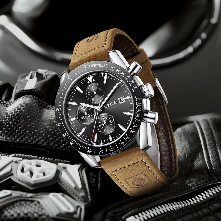LIGE Chronograph, Quarz, Silikon, Schwarz, Herren - Bild 2