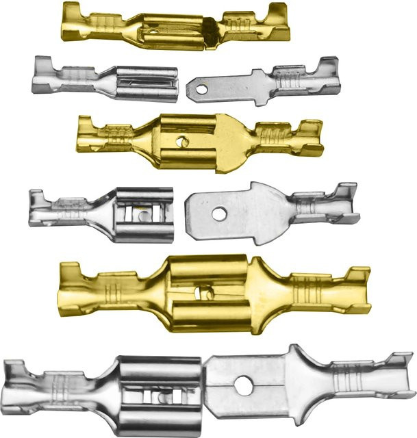 Verzinntes Messing Kaltcrimper Terminal Set mit Steckern und Flachsteckern in Silber für Auto und Lautsprecher - Bild 1