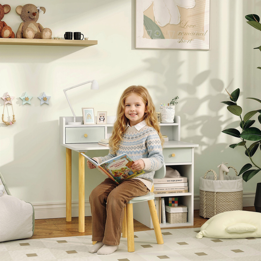 Aosom AIYAPLAY Kinderschreibtisch Set mit Stuhl, grün/weiß, B/T/H: 85 x 48 x 73 cm - Bild 2
