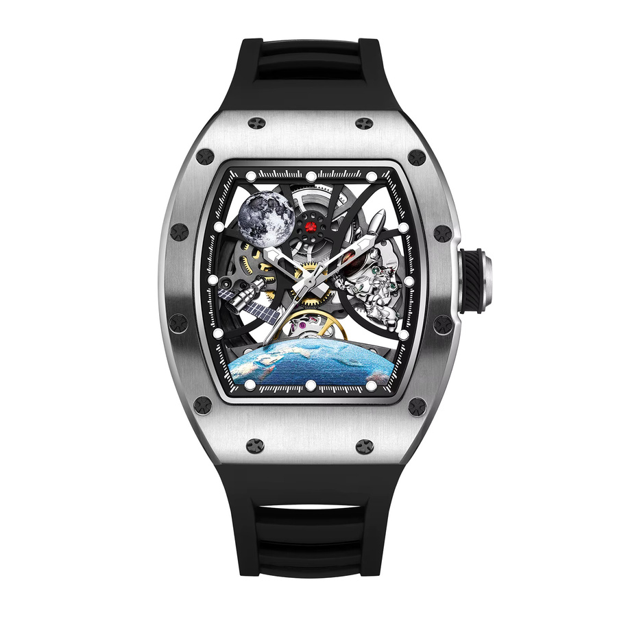 Barrel Hollow Herrenuhr, Automatik, Tonneau, Silber, Analoguhr - Bild 2