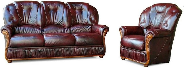 Vente-unique Couchgarnitur Daphne aus Büffelleder in Bordeaux mit 3-Sitzer und Sessel - Bild 1