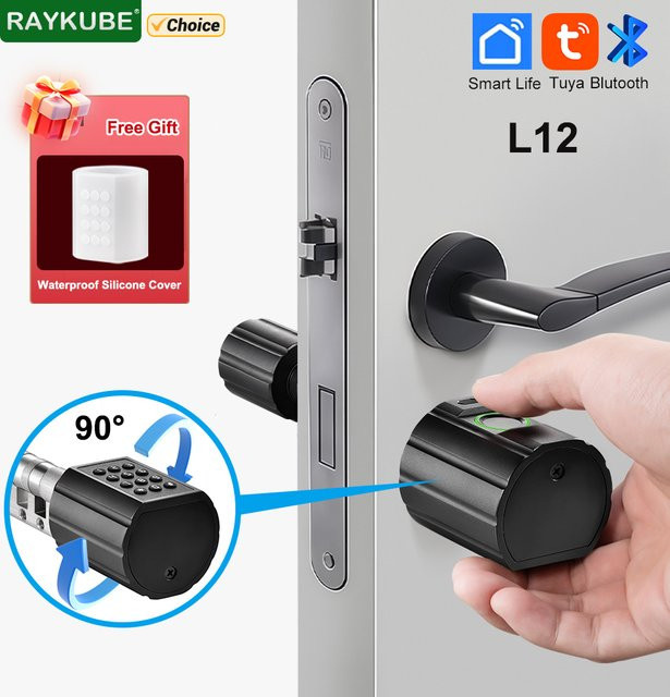 RAYKUBE L12 Tuya BLE Digitales Türschloss mit Fingerabdrucksensor und Silikonabdeckung in Silber - Bild 1