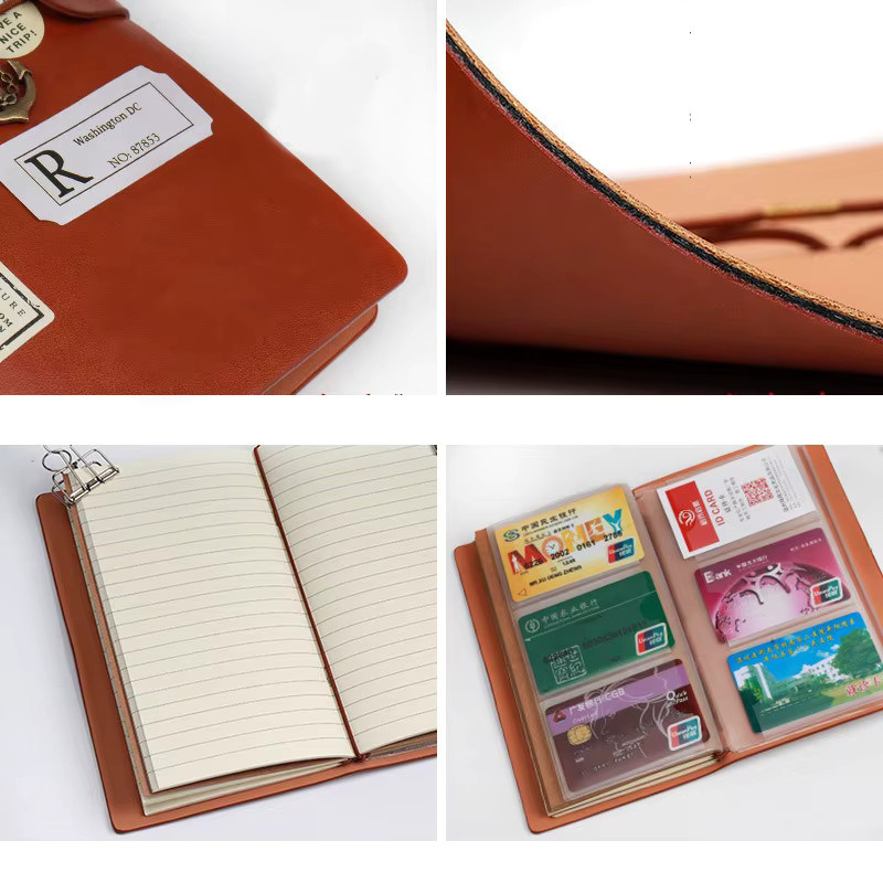 Retro Notizblock A6 aus Leder mit Lederband als tragbares Reise-Tagebuch in Grau oder Braun - Bild 4