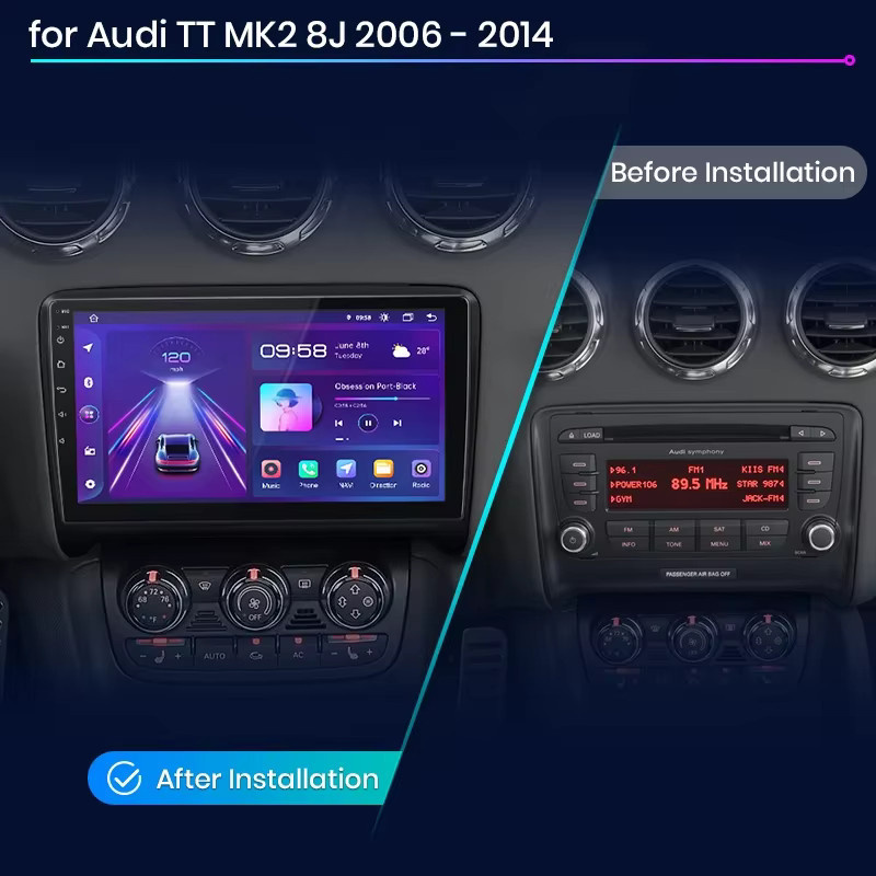 Junsun Android Auto Autoradio für Audi TT MK2 8J (2006-2014) mit Wireless CarPlay, GPS, Navi und DSP in Schwarz - Bild 2