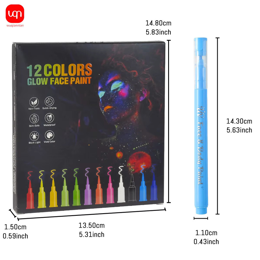 WQN-1 Set mit 12 Farben Feinspitz-Markern in Multicolour, schnelltrocknende Tintenmarker für Make-up, Verkleidungen und Poster-Design - Bild 4