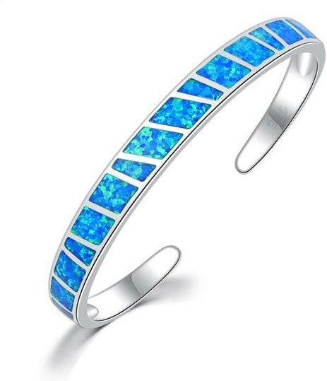 Ekopdee Armreifen, versilbert, Messing, Feueropal, Damen - Bild 1