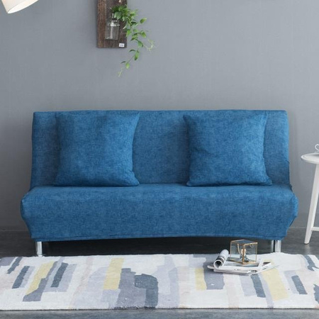 Housmife Stretch-Sofabezug mit Blumenmuster in Blau, elastischer Couchbezug für Schlafsofas ohne Armlehnen, Größe S für 120-155 cm