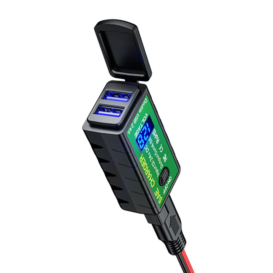 MOJOYCE Dual-USB-Motorradladegerät mit 12V SAE zu USB-A Adapter, wasserdicht, Schwarz - Bild 2