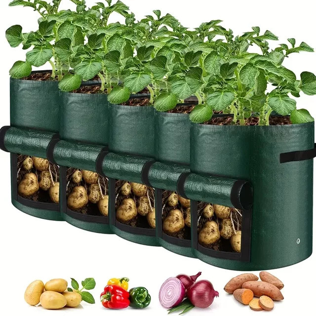 5er Set Garten Pflanzsäcke aus PE-Tuch in Grün für Gemüse und Kartoffeln - Bild 1