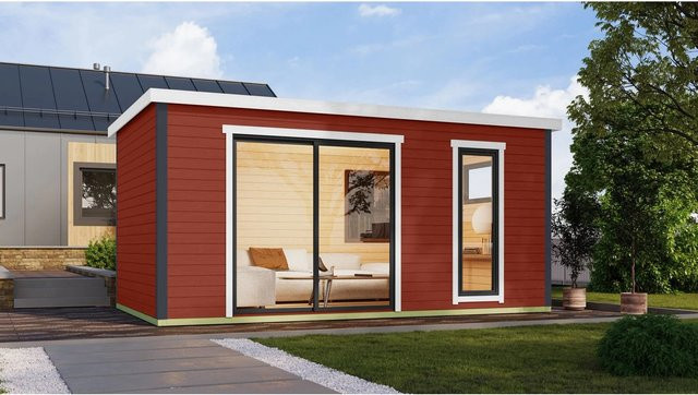 Lasita Blockbohlenhaus Austin Gartenhaus mit Flachdach in Rot, B/H/T: 525,2 x 239,4 x 315,2 cm - Bild 1