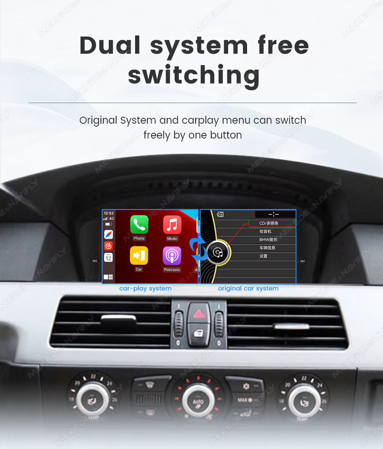 MEKEDE Android Autoradio mit 9,3 Zoll Linux-Bildschirm, Wireless CarPlay und Android Auto, WIFI und GPS-Navigation, Schwarz, passend für BMW E60 E61 E62 E63 E90 E91 E92 E93 - Bild 4