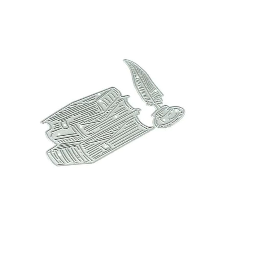 Metall-Stanzformen für Scrapbooking und Papierhandwerk mit Federstift und Büchern, Multicolour - Bild 4