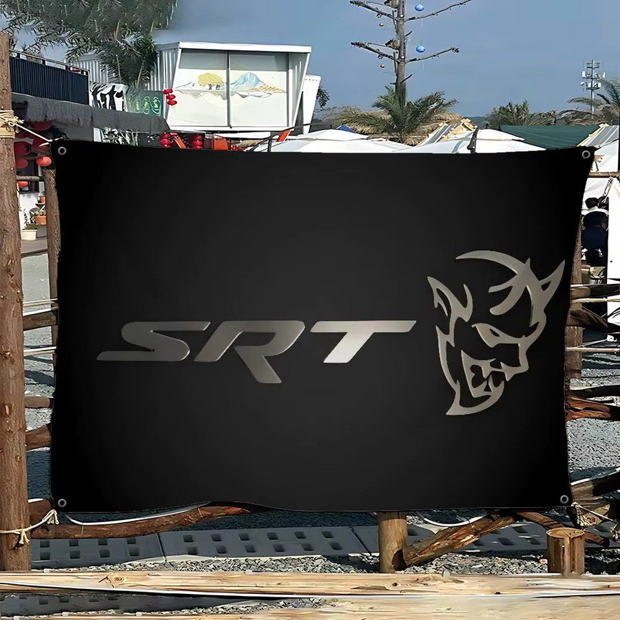 Potdemiel SRT Hellcat Demon Dodge Challenger Outdoor-Banner, handgezogene Flagge in Schwarz, rechteckig - Bild 2