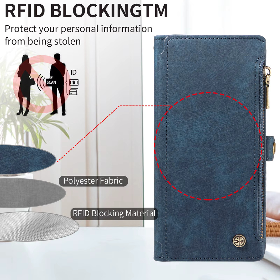 Magnetische PU-Leder Handyhülle für Samsung Galaxy S26 S25 S24 S23 S21 S20 FE Plus mit Kartenfächern und RFID-Schutz als Brieftaschen-Cover in Schwarz oder Blau - Bild 3