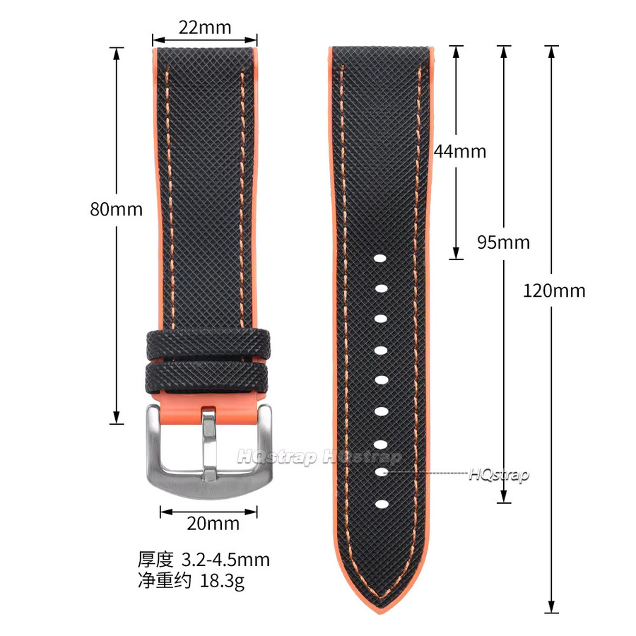 HQstrap Uhrenarmband Nylon-TPU-Gummi, Schwarz, Unisex, 18 mm, 20 mm, 21 mm, 22 mm - Bild 3